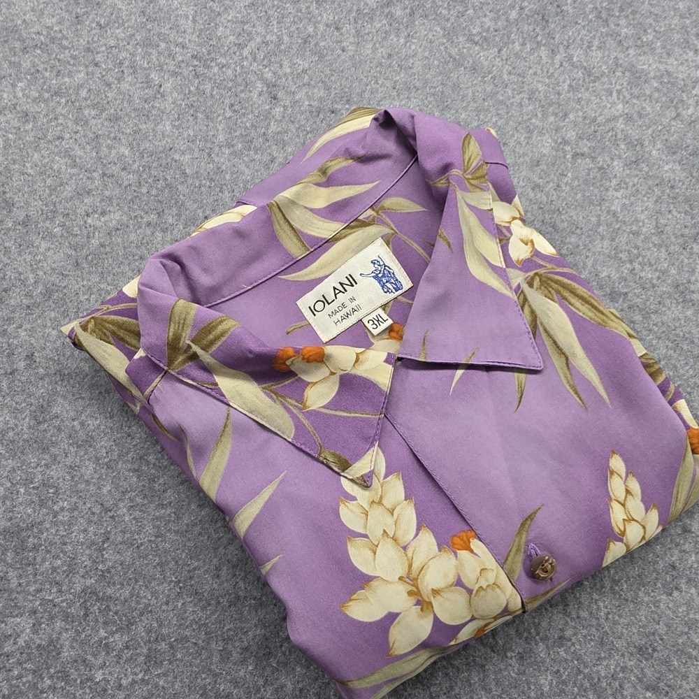 Iolani Mens  3XL Tropical Floral Short Sleeve Hawaiian Shirt Purple Floral USA